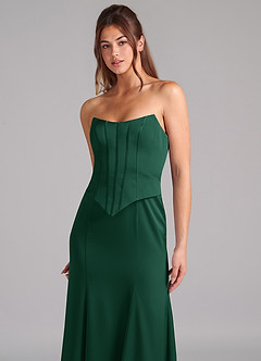 Azazie Ximena Essayer des robes à la maison Robe Sirène Convertible en Satin extensible Corset Vert Foncé image8
