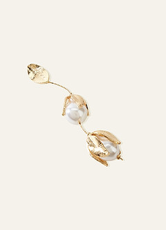 front Pearl and Gold Leaf Drop Earrings