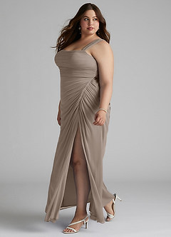 Azazie Jesaphine Brautjungfernkleider Etui Gerafft Gittergewebe Kleid Taupe image9