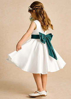 Azazie Sosie Blumenmädchenkleider A-Linie Plissee Matte Satin Kleid Elfenbein Pfau image4