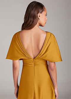 Azazie Pamela Bridesmaid Dresses Butterscotch A-Line Pleated Stretch Satin Dress image6