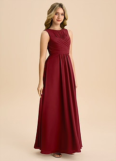 Azazie Skyla Junior Jurk van Chiffon met A-Lijn Geplooid Granaatappel image4