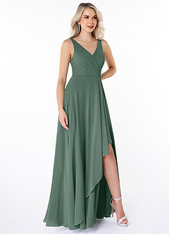 Azazie Calvi Bridesmaid Dresses Sea Moss A-Line Ruched Chiffon Dress image3