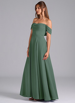 Azazie Almina Bridesmaid Dresses Eucalyptus A-Line Off the Shoulder Chiffon Convertible Dress image6