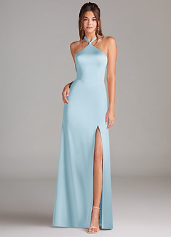 Azazie Elliana Brautjungfernkleider A-Linie Seitliche Cut-Outs Stretch-Satin Kleid Himmelblau image4