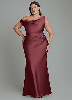 Azazie Emerson Bridesmaid Dresses Merlot Mermaid Off the Shoulder Stretch Satin Dress image8