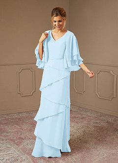 Azazie OHara Mère de la mariée Robes Robe Trapèze en Mousseline de soie Col V Bleu Ciel image3