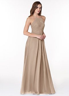 Azazie Ginger Bridesmaid Dresses Taupe A-Line Halter Pleated Chiffon Dress image1
