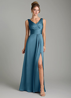 Azazie Karina Robes de demoiselle d'honneur Robe Trapèze en Satin extensible Plissée Bermude image6