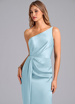 Azazie Naria Bridesmaid Dresses Sky Blue Sheath One Shoulder Stretch Satin Dress image7