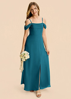 Azazie Lilly Junior Ink Blue A-Line Pleated Chiffon Dress image7