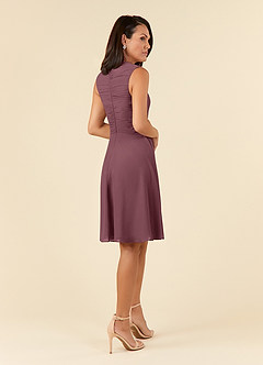 Azazie Theron Kleider für die Brautmutter A-Linie V-Hals Gefaltet Chiffon Kleid Sangria image4