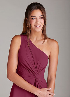 Azazie Brooke Vestidos de damas de honor Vestido de Mora de Gasa de Corte en A con Hombro unilateral image6