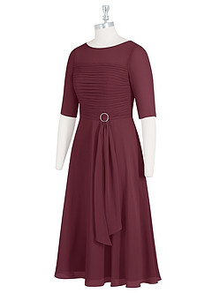 Azazie Naomi Mother of the Bride Dresses Cabernet A-Line Boatneck Pleated Chiffon Dress image9