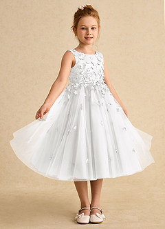 Azazie Lana Vestidos de florista Vestido Branco de Cetim fosco de Linha A com Sem mangas image5