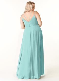 Azazie Janine Bridesmaid Dresses Aqua A-Line V-Neck Chiffon Dress image7
