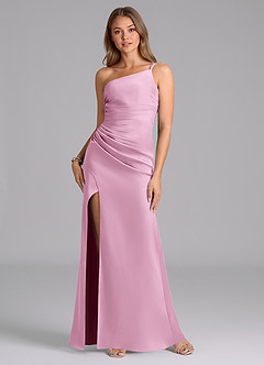 Azazie Eren Bridesmaid Dresses Candy Pink Mermaid One Shoulder Stretch Satin Dress image1
