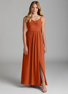 Azazie Zeya Junior A-Linie Chiffon Kleid Gebranntes Orange image1