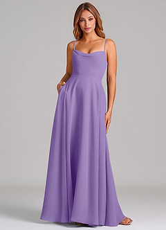 Azazie Elle Brudepigekjoler En streg Plisseret Chiffon Gulv-længde Kjole image1