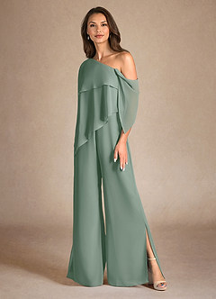 Azazie Halima Mother of the Bride Dresses Silver Sage Jumpsuit/Pantsuit Side Slit Chiffon Dress image6