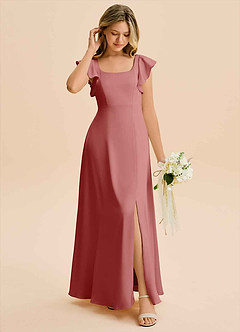 Azazie Bondi Junior Antique Rose A-Line Side Slit Stretch Satin Dress image3