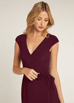 Azazie Wynry Vente Finale Robe Conforme en Tricot de luxe Plissée Cabernet image6