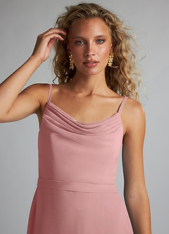 Azazie Summer Brautjungfernkleider Meerjungfrau-Linie Schaufel Kutte Chiffon Kleid Altrosa image5