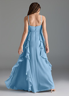 Azazie Peyton Junior Steel Blue A-Line V-Neck Cascading Ruffles Chiffon Dress image5