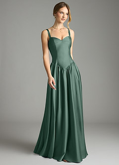 Azazie Evadina Vestidos de damas de honor Vestido de Eucalipto de Satén Elástico de Corte en A con Corsé image1