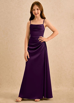 Azazie Shyla Girls Formal Flower Girl Dresses Grape Sheath Pleated Stretch Satin Dress image4