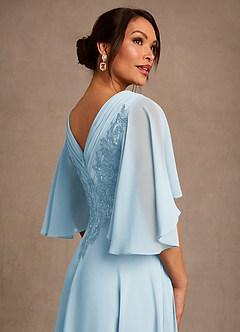 Azazie Tilda Vestidos para mãe da noiva Vestido Céu Azul de Chiffon de Linha A com Renda image4