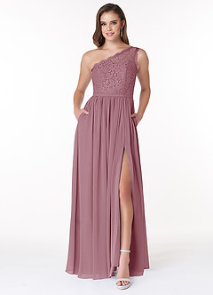 Azazie Demi Bridesmaid Dresses Vintage Mauve A-Line One Shoulder Chiffon Dress image1