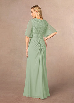 Azazie Carson Mother of the Bride Dresses Dusty Sage A-Line V-Neck Lace Chiffon Dress image3