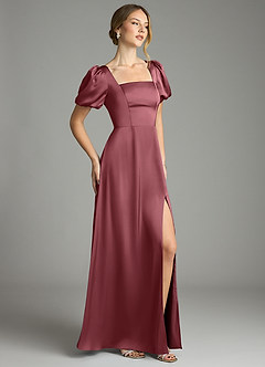 Azazie Fyona Bridesmaid Dresses Desert Rose A-Line Pleated Stretch Satin Dress image11