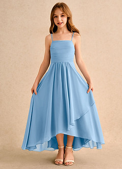 Azazie Twilight Dance Girls Formal Blumenmädchenkleider A-Linie Plissee Chiffon Kleid Puderblau image6