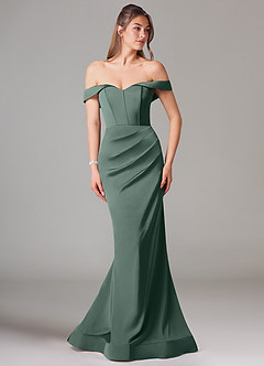 Azazie Everly Bridesmaid Dresses Sea Moss Mermaid Off the Shoulder Stretch Satin Convertible Dress image3