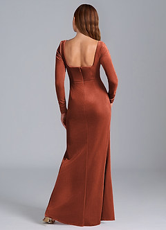 Azazie Addie Bridesmaid Dresses Terracotta Sheath Long Sleeve Velvet Dress image7