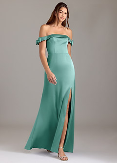 Azazie Zayla Brautjungfernkleider Wandelbar A-Linie Schulterfrei Stretch-Satin Kleid Aqua image3