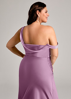 Azazie Madelyn Jurken voor bruidsmeisjes Converteerbaar Jurk van Stretch Satijn met Zeemeermin One-Shoulder Blauweregen image14