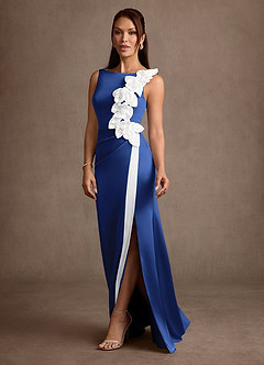 Azazie Lilian vestidos de madre de la novia Vestido Azul Real de Satén Elástico de Corte Sirena con Con pedrería image4