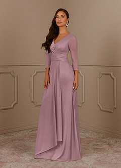 Azazie Annetta Mother of the Bride Dresses Dusty Rose A-Line V-Neck Pleated Mesh Dress image2