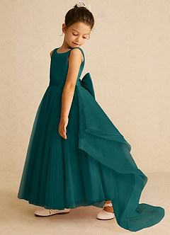 Azazie Pumpkin Flower Girl Dresses Peacock A-Line Convertible Tulle Dress image4