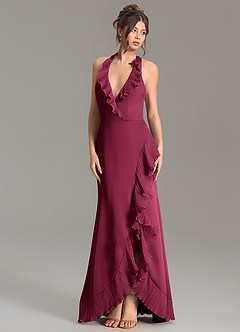 Azazie Mailon At-home Try On Dresses Burgundy Mermaid Ruched Stretch Satin Dress image3