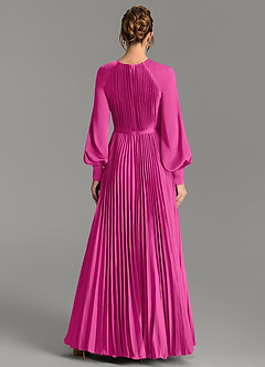 Azazie Grayson Bridesmaid Dresses Fuchsia A-Line Long Sleeve Stretch Satin Dress image2