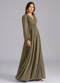 Azazie Palerma Bridesmaid Dresses Willow Green A-Line Long Sleeve Chiffon Dress image5