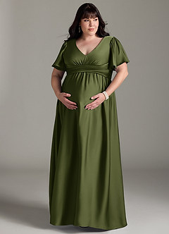 Azazie Verna Maternity Bridesmaid Dresses A-Line Ruched Stretch Satin Floor-Length Dress image13