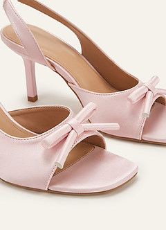 front Handcrafted Bow Open Toe Slingback Heels