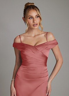 Azazie Teyana Vestidos de damas de honor Vestido de Rosa Antigua de Satén Elástico de Corte Recto con Vestidos sin tirantes image3