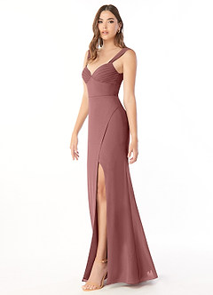 Azazie Audre Vestidos de damas de honor Vestido de Rosa Del Desierto de Gasa de Corte Sirena con Plisado image3