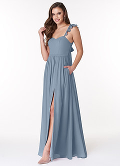 Azazie Metz Bridesmaid Dresses Dusty Blue A-Line Sweetheart Ruched Chiffon Dress image4